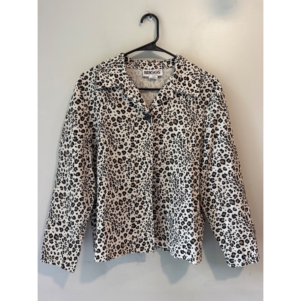 Briggs Petite Leopard Print Button Front Jacket Tan Black Size Medium PM